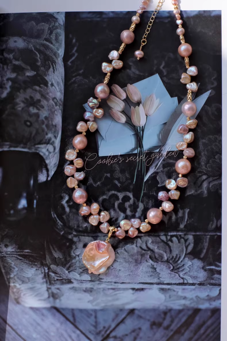 【Monet Garden Collection】 Handmade Drunken Blossom Baroque Pearl Necklace