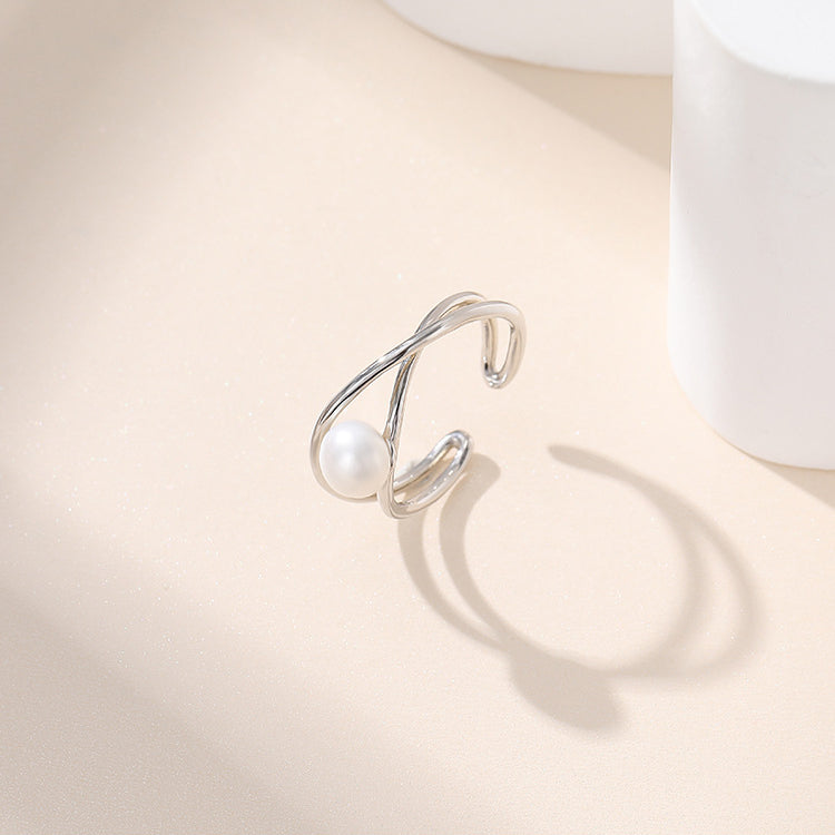 Geometric Lines Infinity Pearl Ring