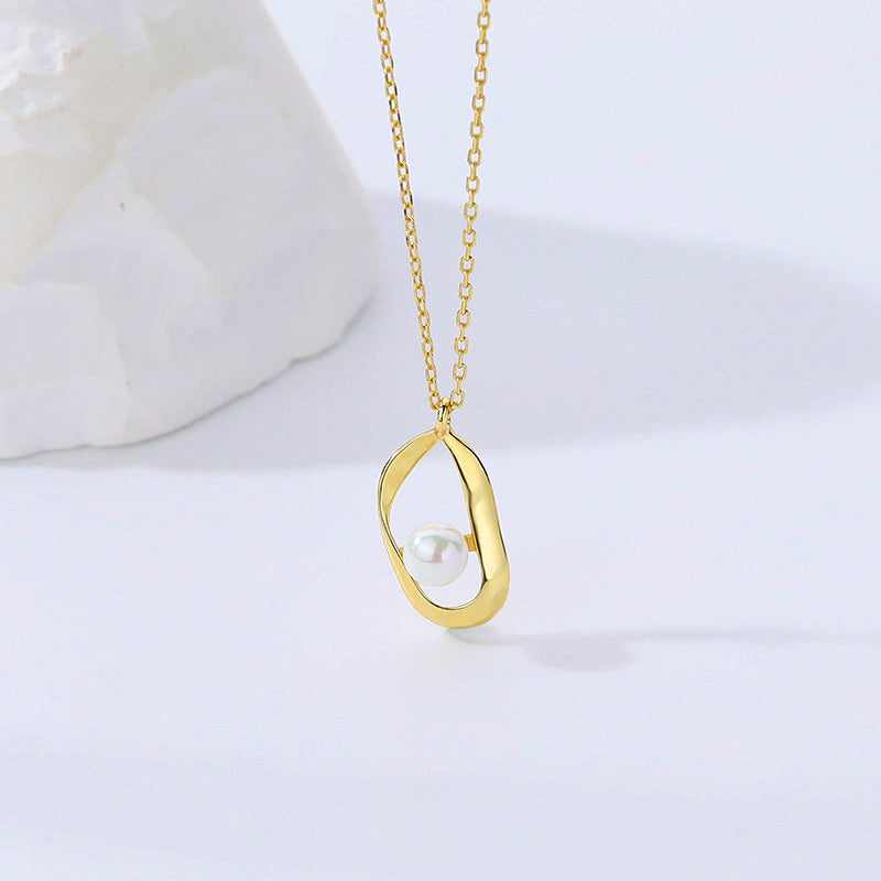 Geometric Pearl Pendant Necklace