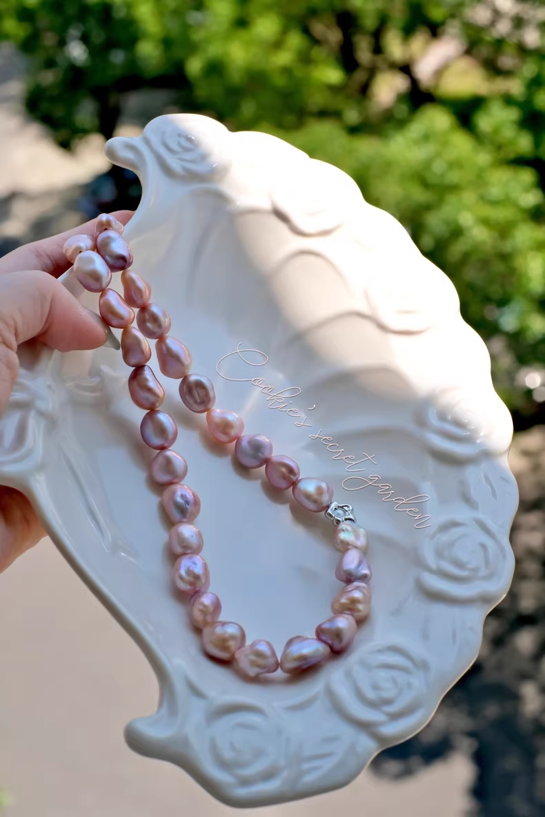 【Monet Garden Collection】 Handmade Berry Ice Baroque Pearl Necklace