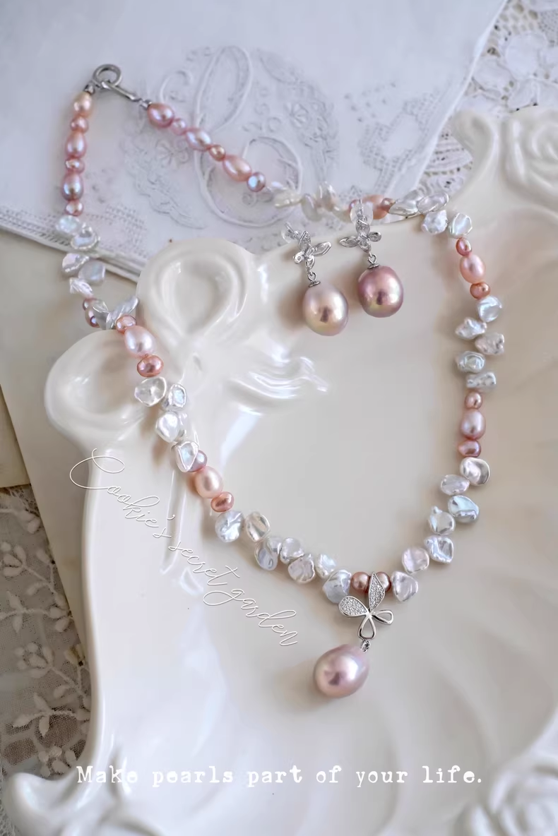 【Monet Garden Collection】 Handmade Princess Baroque Pearl Necklace