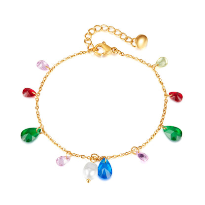 Vividly Colorful Teardrop and Pearl Charms Bracelet