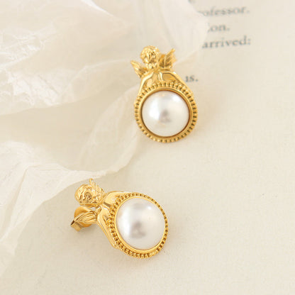 Angel Wings Pearl Stud Earrings