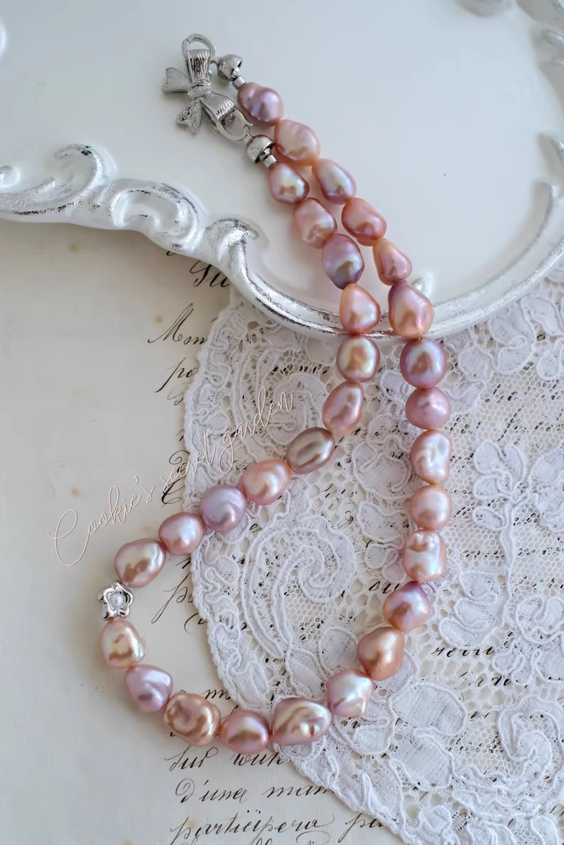 【Monet Garden Collection】 Handmade Berry Ice Baroque Pearl Necklace