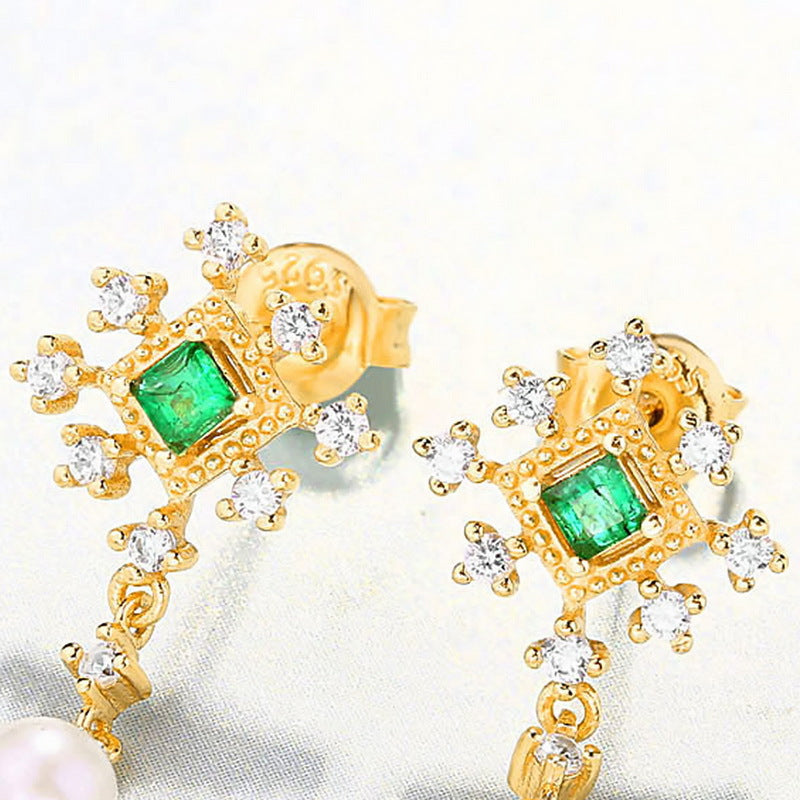 Pearl Drop Emerald Green Earrings