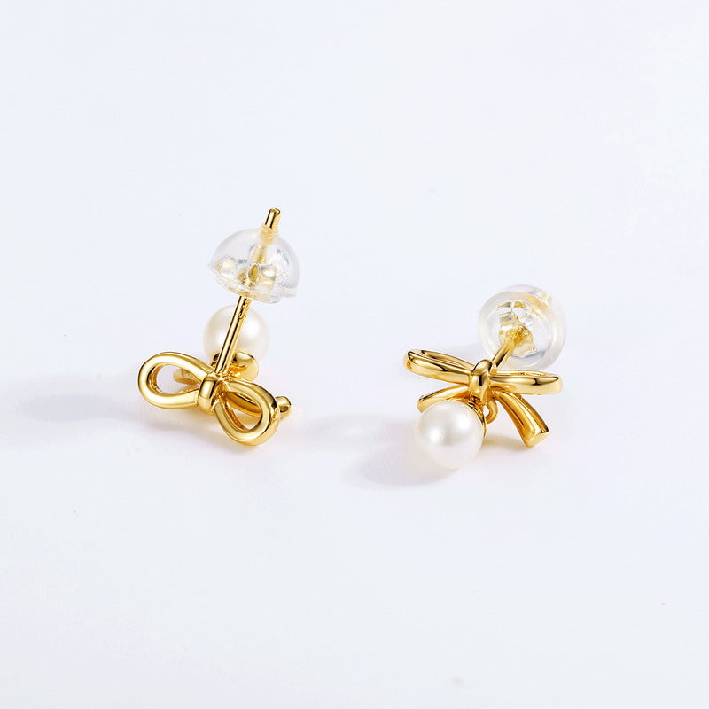 Delicate Bow Pearl Earrings