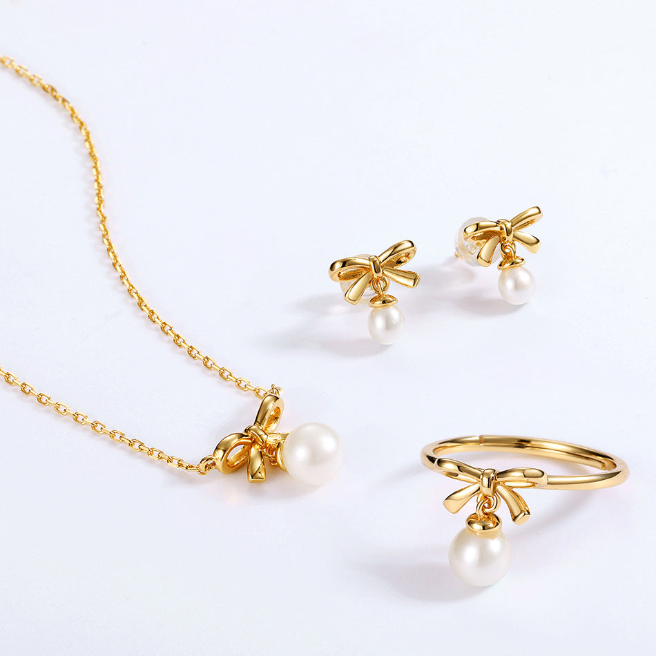 Delicate Bow Pearl Earrings