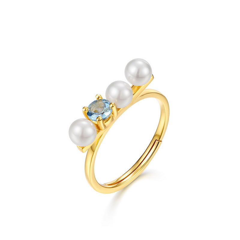 Topaz Blue Pearl Ring