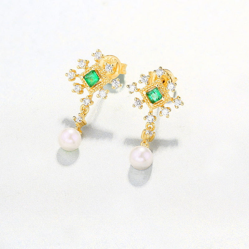 Pearl Drop Emerald Green Earrings