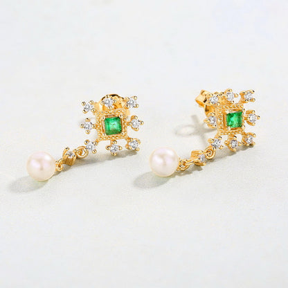 Pearl Drop Emerald Green Earrings