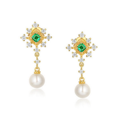 Pearl Drop Emerald Green Earrings