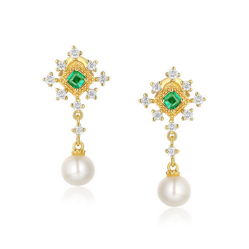 Pearl Drop Emerald Green Earrings