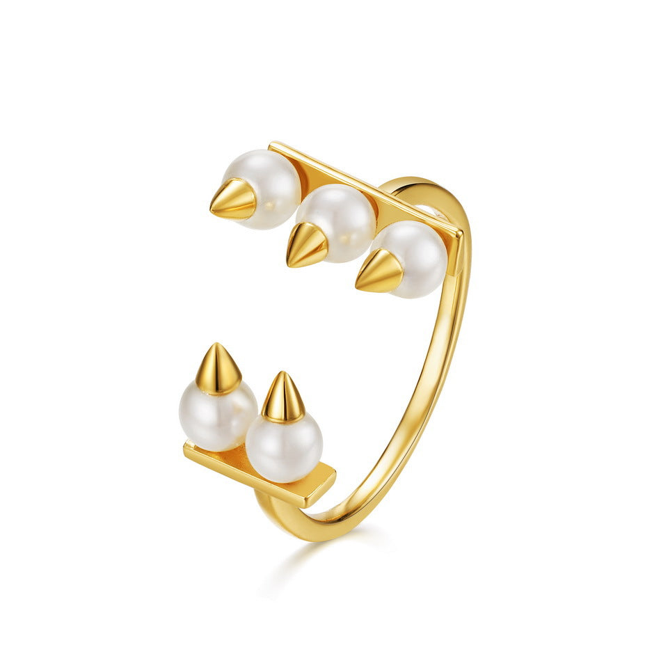 Cat Paw Rivet Ring Pearl Ring