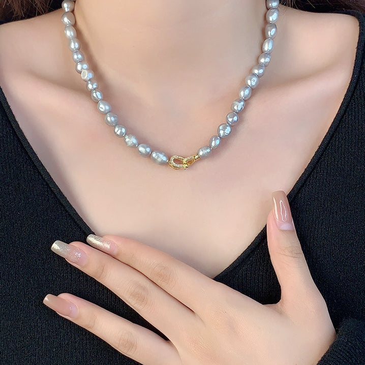 Luxurious Grey Baroque Pearl Clavicle Necklace