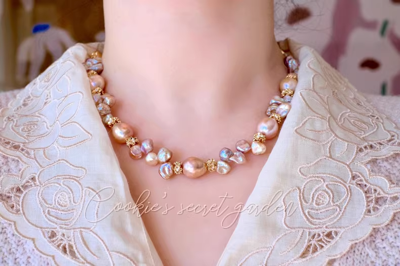 【Monet Garden Collection】 Handmade Morning Glow Baroque Pearl Necklace