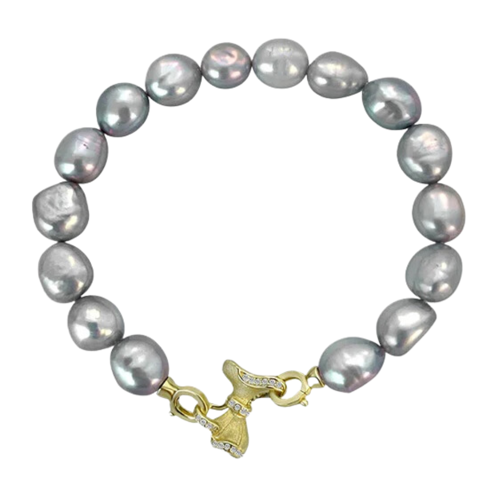 Grey Pearl Bracelet Chunky Baroque