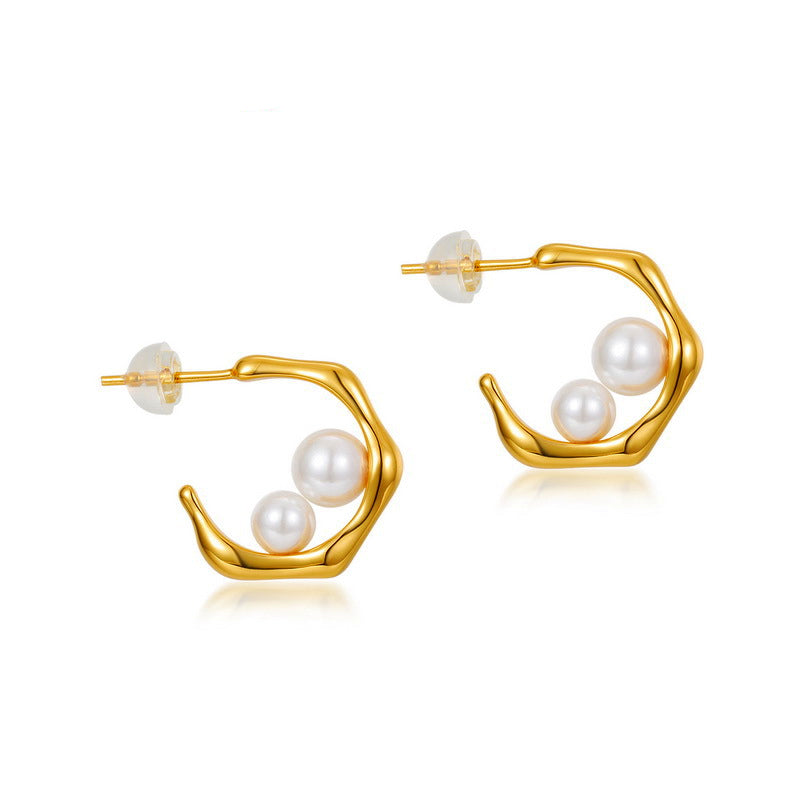 K Gold Earrings With 2 Pearls