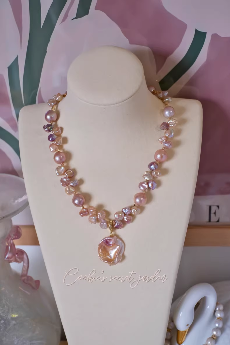 【Monet Garden Collection】 Handmade Drunken Blossom Baroque Pearl Necklace