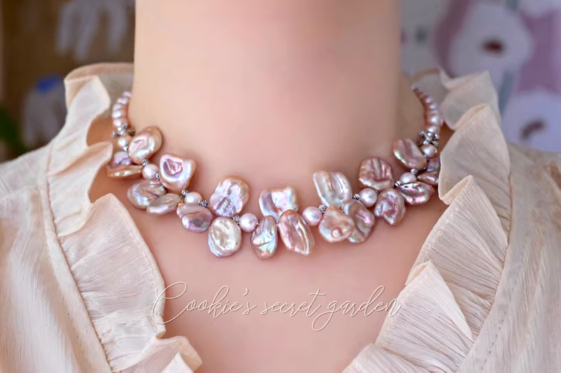 【Monet Garden Collection】 Handmade Waltz Baroque Pearl Necklace