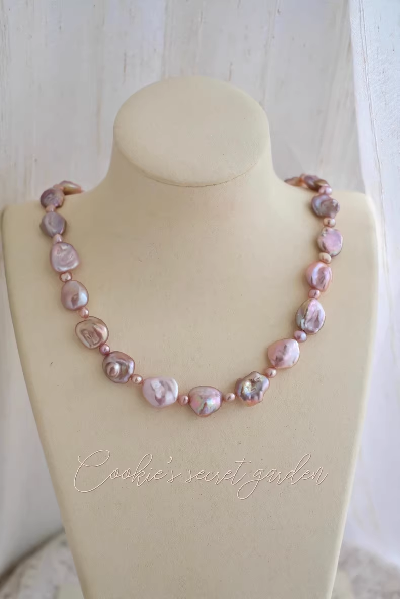 【Monet Garden Collection】 Handmade Mountain Cherry Baroque Pearl Necklace