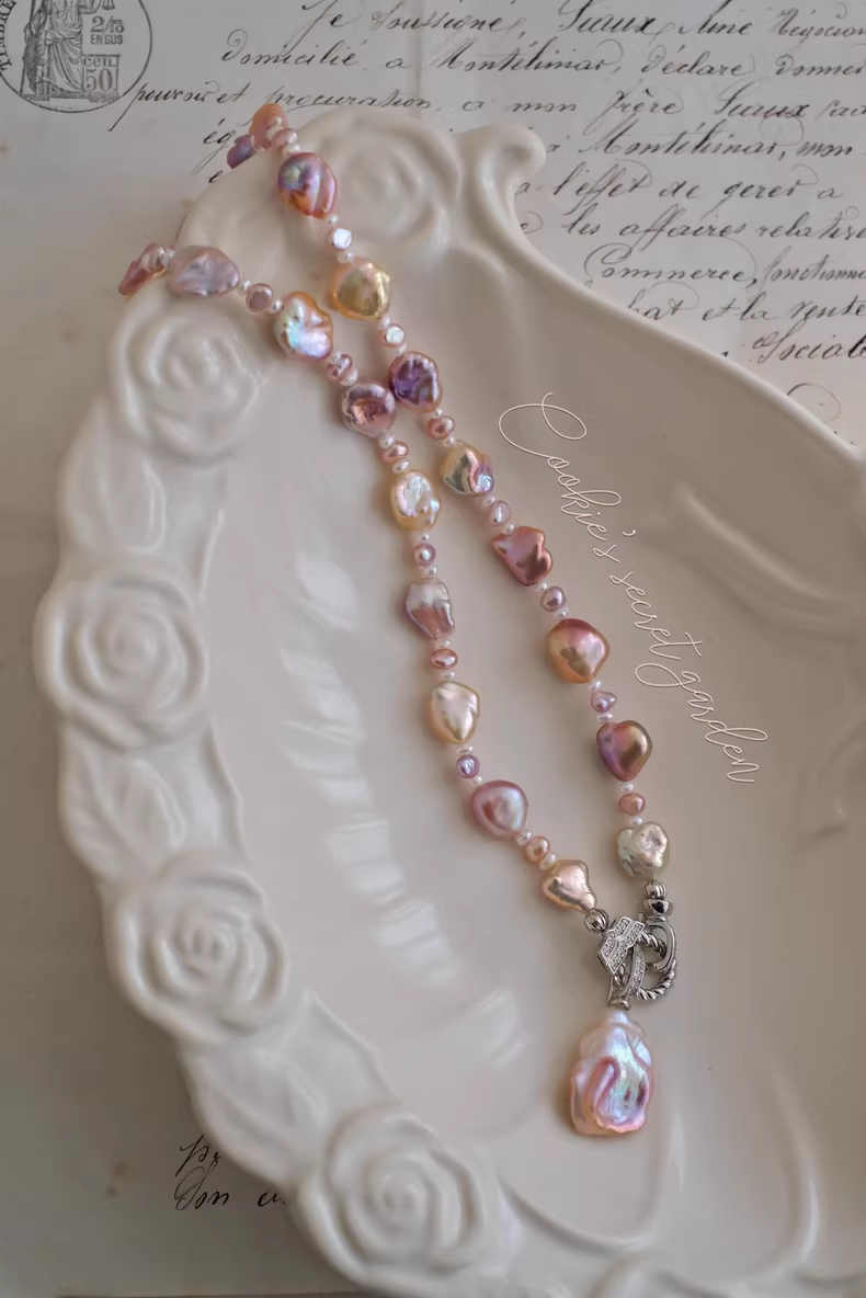 【Monet Garden Collection】 Handmade Detachable Baroque Pearl Pendant Necklace