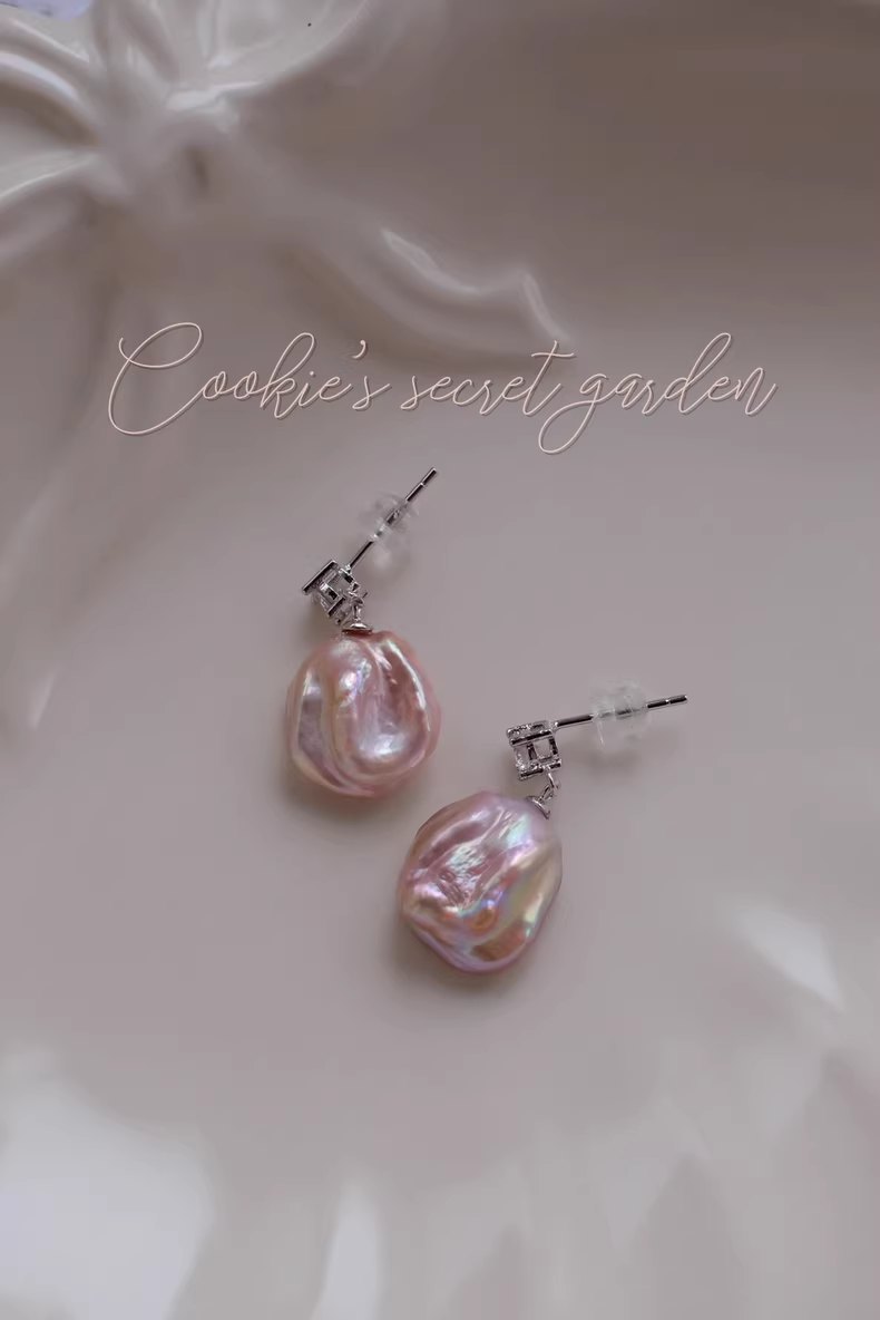 【Monet Garden Collection】 Handmade Floral Fantasy Baroque Pearl Earrings