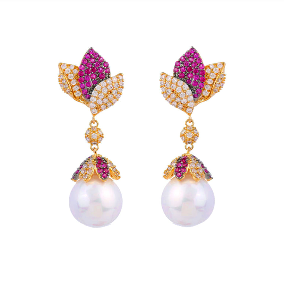 Flower Pearl Drop Earrings