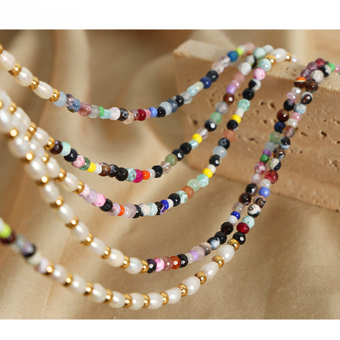 Colorful Natural Stone And Freshwater Pearl Beads Necklace