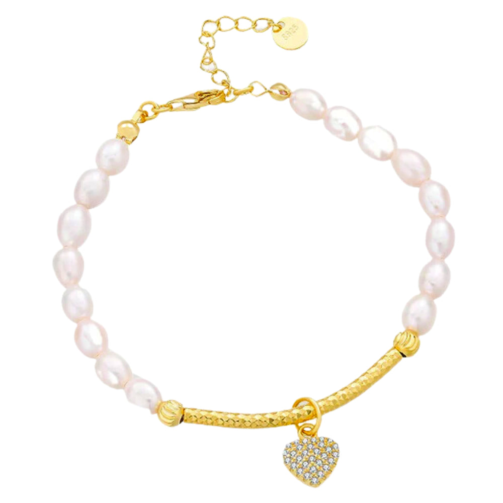 Rice Pearl Bracelet With Love Heart Charm