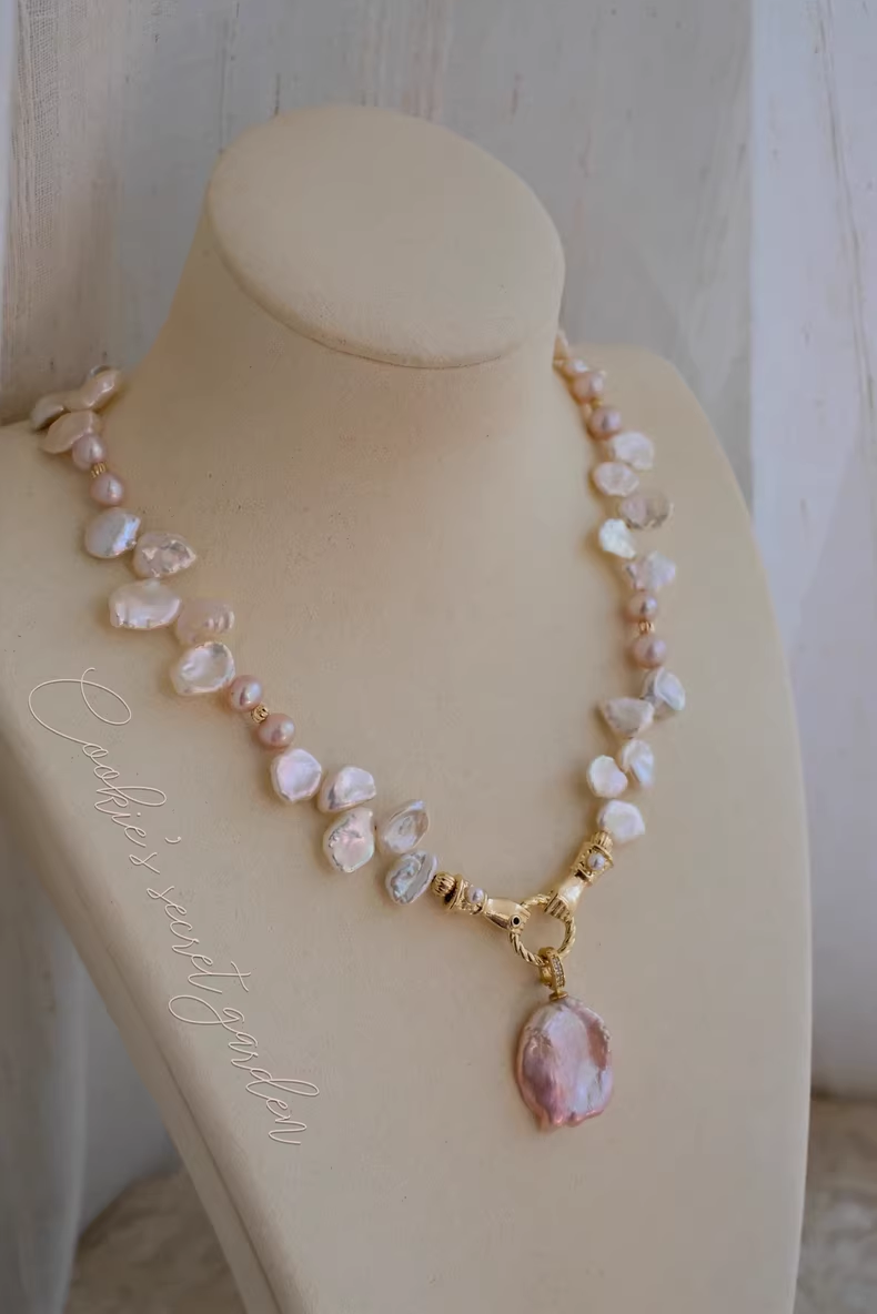 【Monet Garden Collection】 Handmade Pink Princess Baroque Pearl Necklace