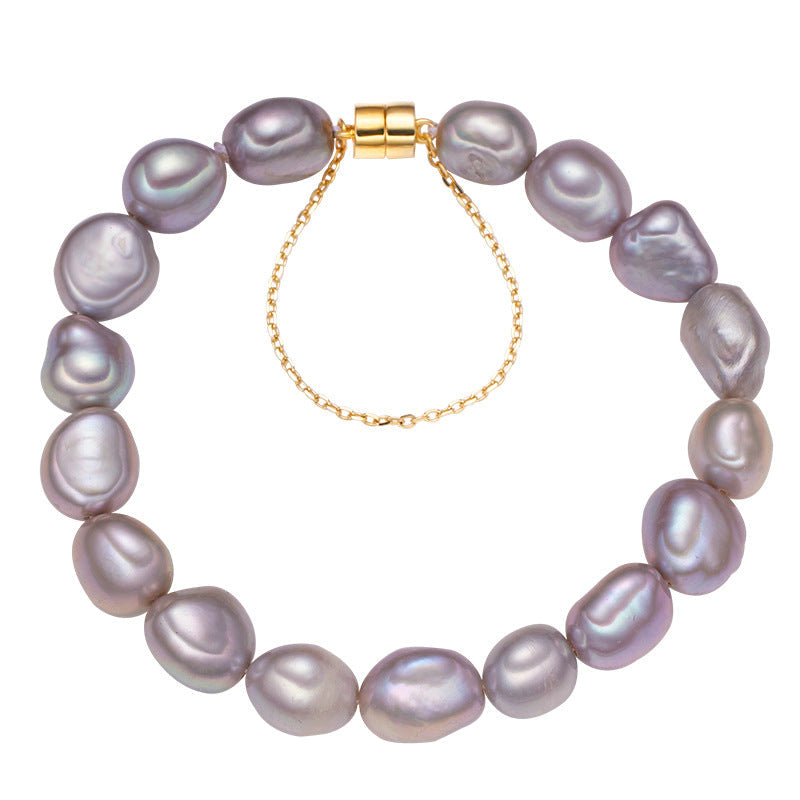 Magnetic Closure Natural Grey Baroque Pearl Bracelet