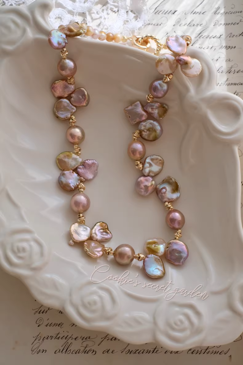 【Monet Garden Collection】 Handmade Summer Baroque Pearl Necklace