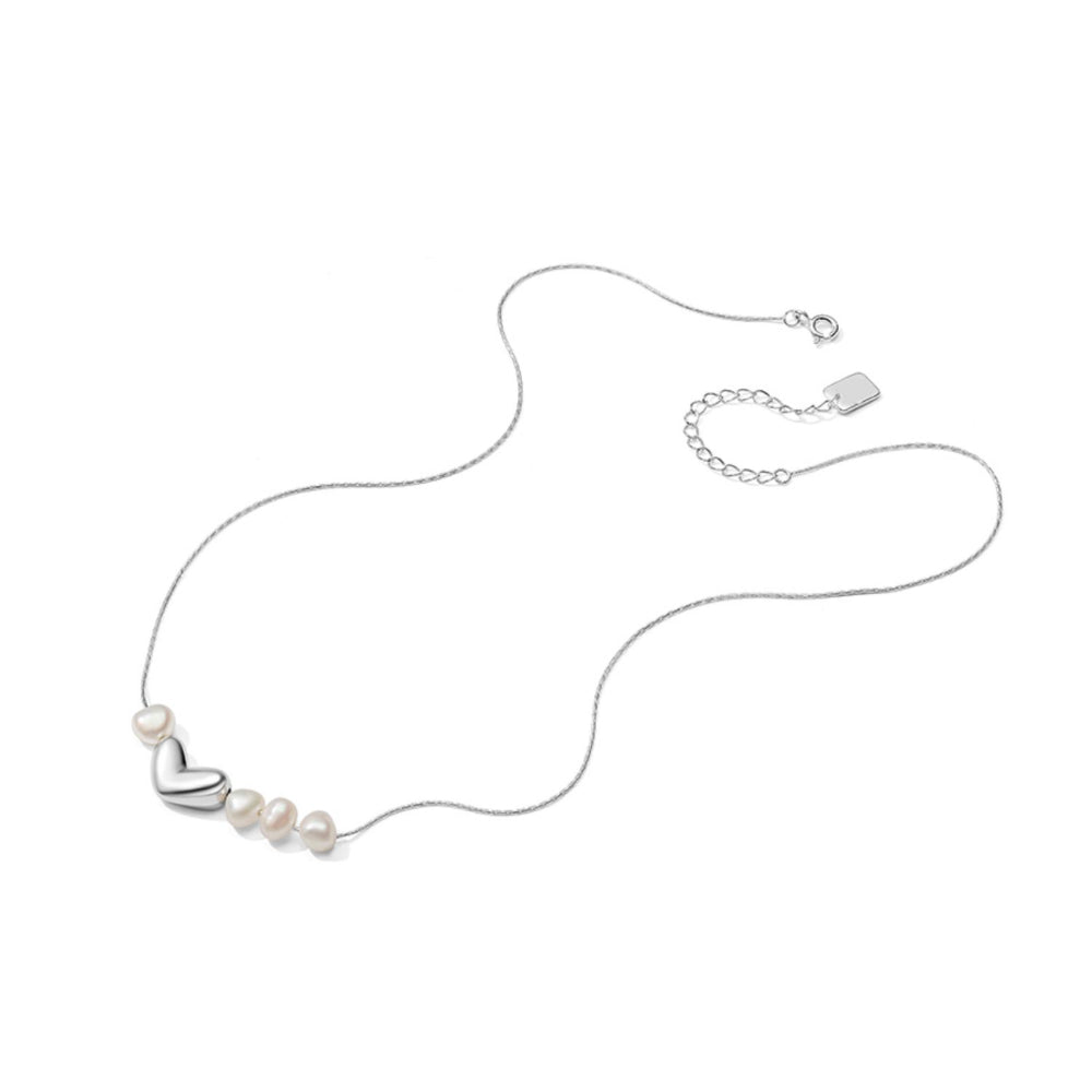 Silver Heart Freshwater Pearl Pendant Necklace