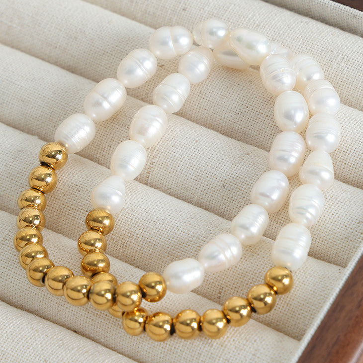 Natural Freshwater Pearl Splicing Gold Beads Bracelet