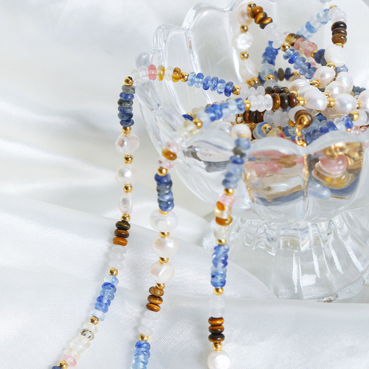 Natural Baroque Pearl And Blue Abacus Beaded Necklace