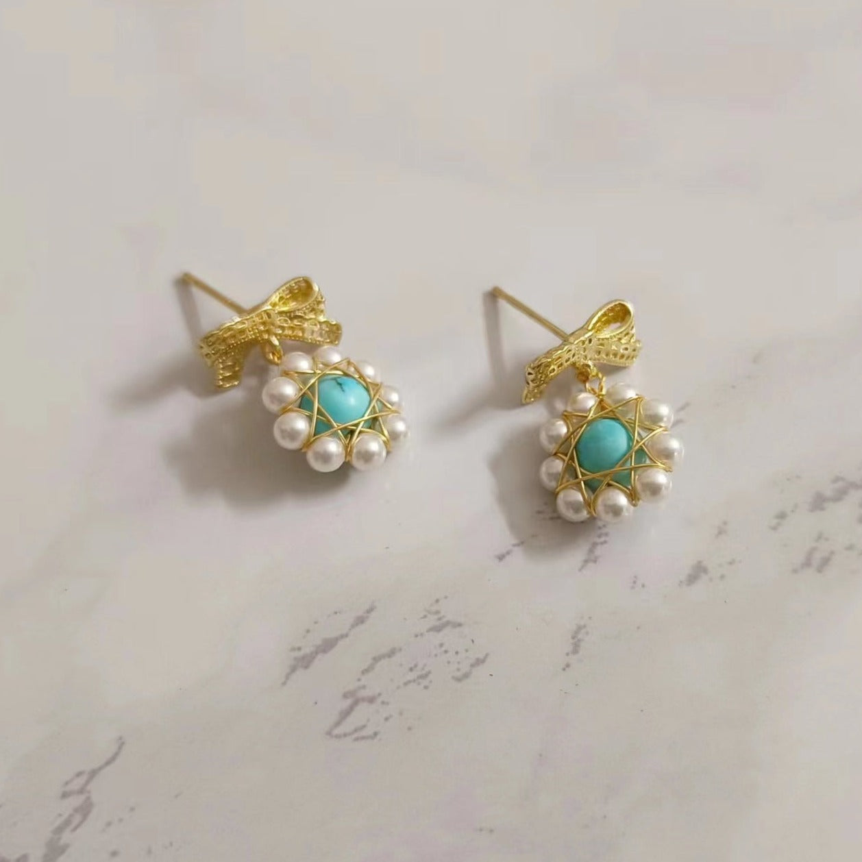 Turquoise And Pearl Earring