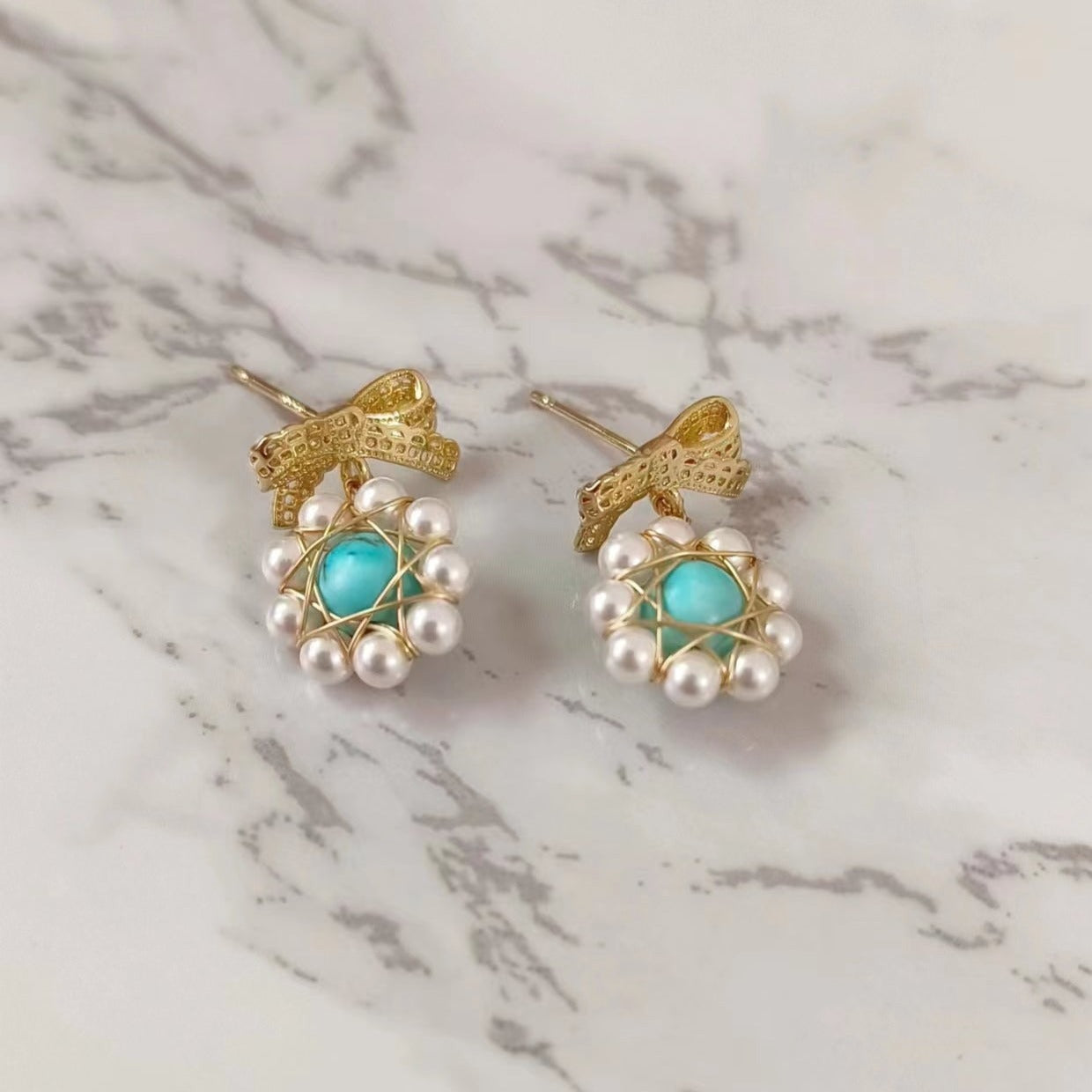 Turquoise And Pearl Earring