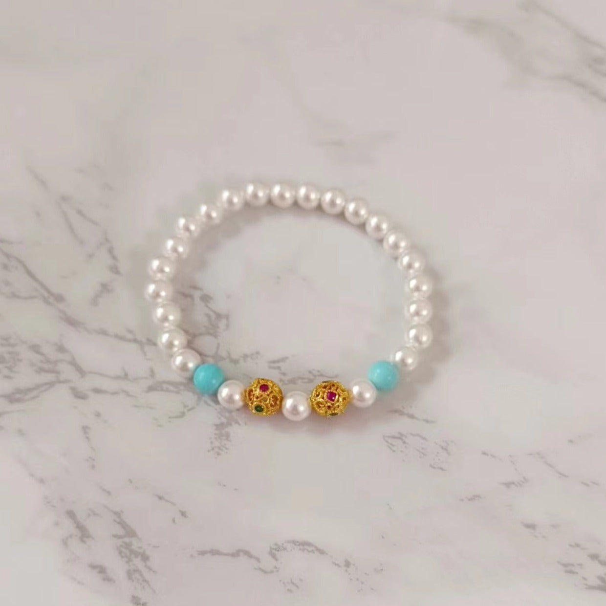Elastic Turquoise Pearl Bracelet