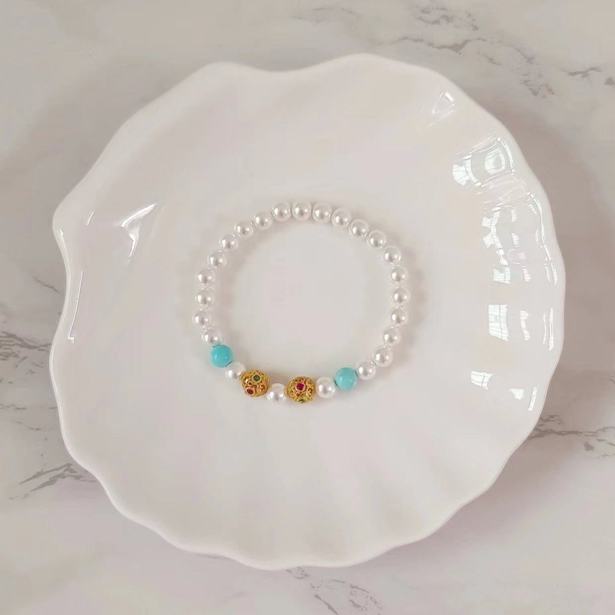 Elastic Turquoise Pearl Bracelet