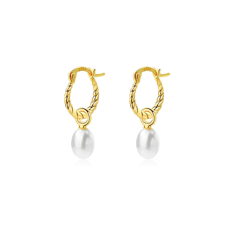 Twisted Hoop Pearl Earrings Drop