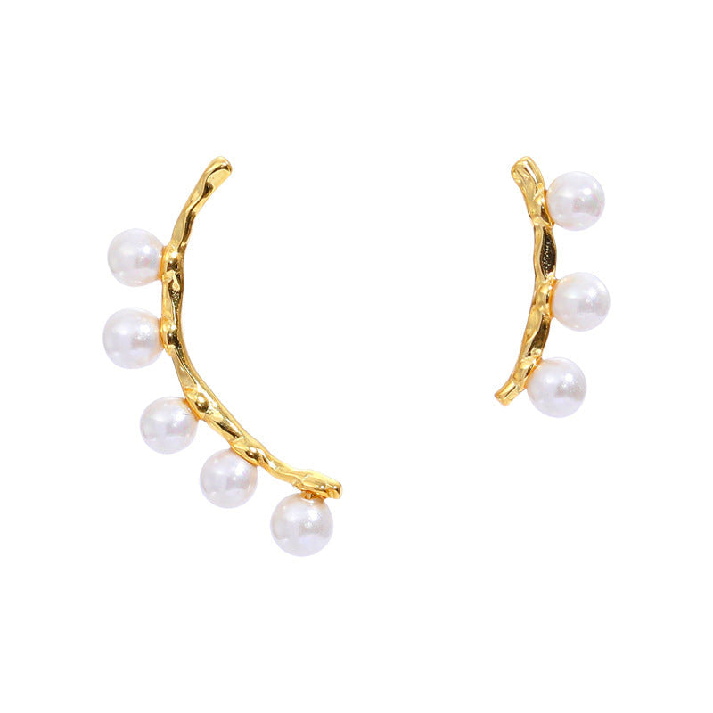 Asymmetric Half Hoop Pearl Earrings