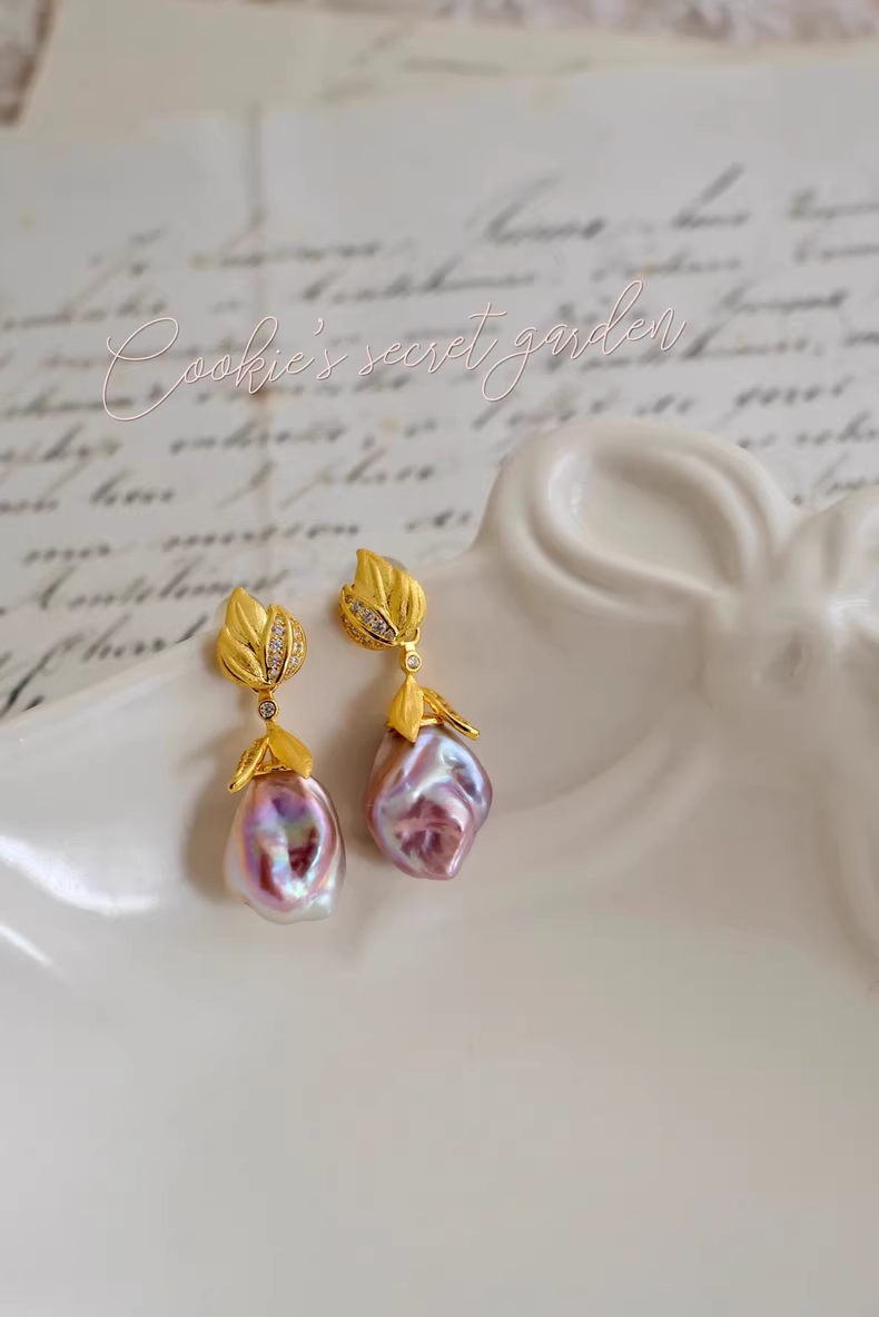 【Monet Garden Collection】 Handmade Classic Romantic Baroque Pearl Earrings