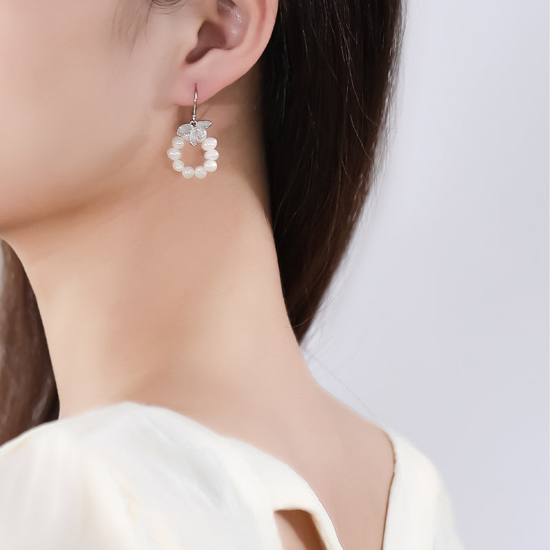 Leaf and Pearl Hook Earrings