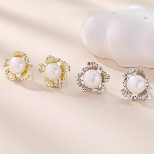 Irregular Flower Pearl Earrings Stud