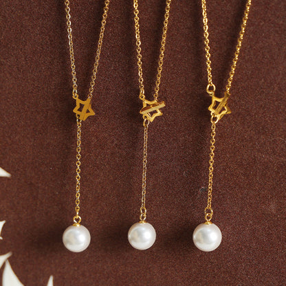 Star Clasp Pearl Drop Pendant Y Necklace