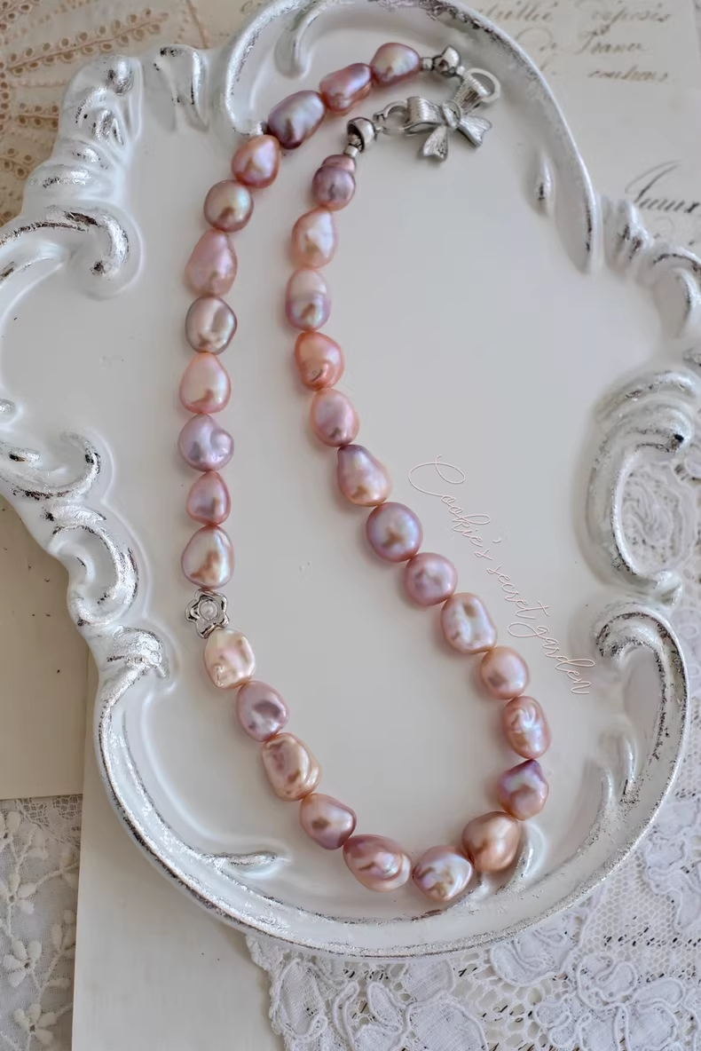 【Monet Garden Collection】 Handmade Berry Ice Baroque Pearl Necklace