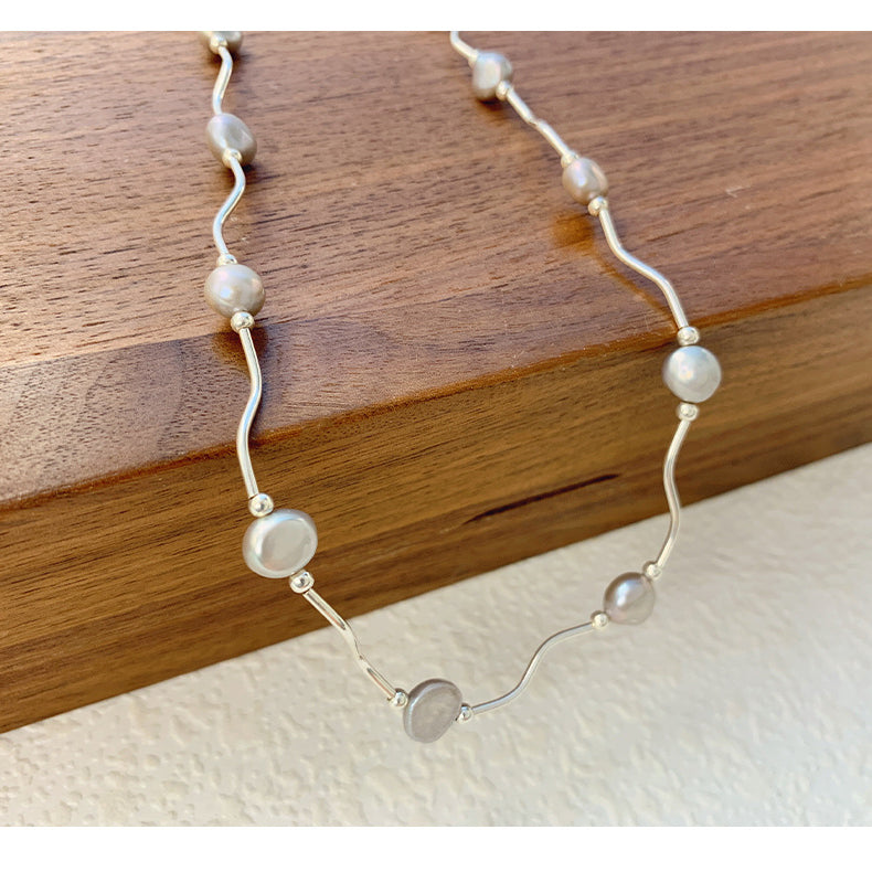 Dainty Wave Grey Baroque Pearl Necklace