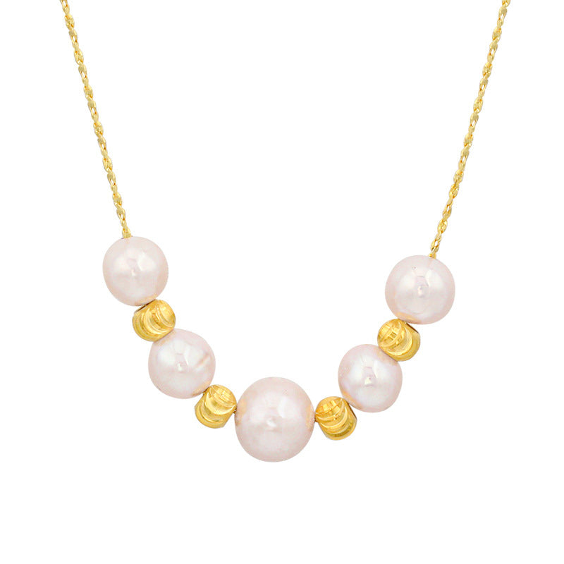 Gold Silver Bead Freshwater Pearl Smile Necklace