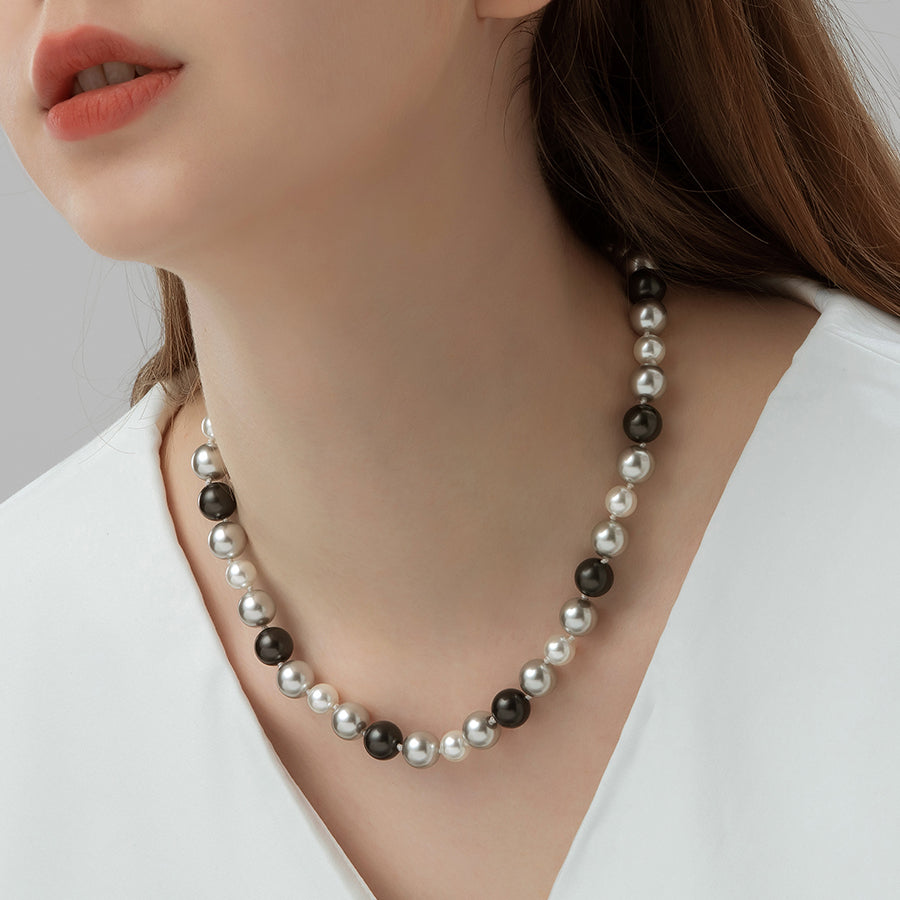 Tahiti Black Grey White Mixed Color Pearl Necklace