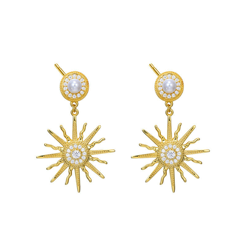 Pearl Stud Sun Flower Earrings